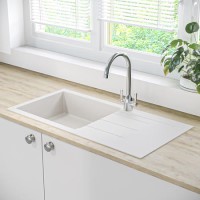 Single Bowl Inset White Granite Composite Kitchen Sink - Enza Madison