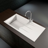 GRADE A1 - Single Bowl Inset White Granite Composite Kitchen Sink - Enza Madison