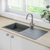 Single Bowl Grey Composite Granite Kitchen Sink with Reversible Drainer - Enza Madison