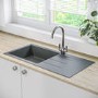 Box Opened Enza Madison Single Bowl Grey Composite Granite Kitchen Sink with Reversible Drainer