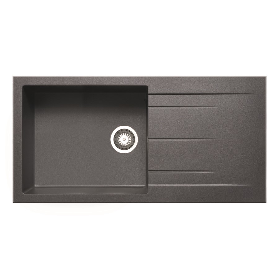 Box Opened Enza Madison Single Bowl Grey Composite Granite Kitchen Sink with Reversible Drainer