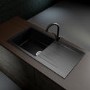 GRADE A1 - Single Bowl Inset Black Granite Kitchen Sink with Reversible Drainer - Enza Madison