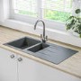 1.5 Bowl Inset Grey Granite Composite Kitchen Sink - Enza Madison