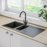 ALMOST PERFECT - 1.5 Bowl Inset Black Composite Kitchen Sink with Reversible Drainer - Enza Madison ALMOST PERFECT - 1.5 Bowl Inset Black Composite Kitchen Sink with Reversible Drainer - Enza Madison