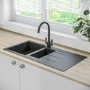 ALMOST PERFECT - 1.5 Bowl Inset Black Composite Kitchen Sink with Reversible Drainer - Enza Madison