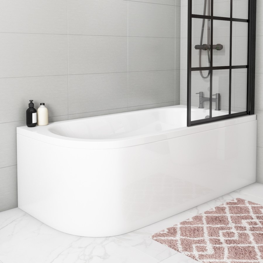 ONLY OPENED - 1700mm J Shaped Acrylic Bath Panel - Jersey