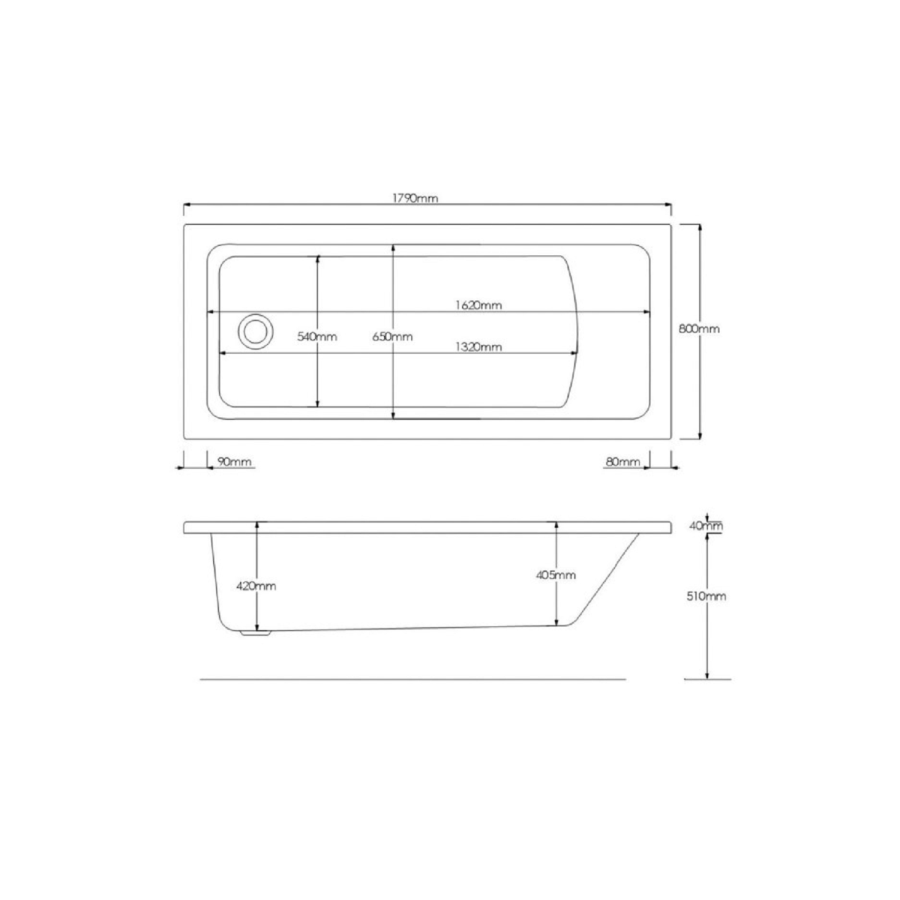 Alton Single Ended Bath with 6 Jet Whirlpool System - 1800 x 800mm