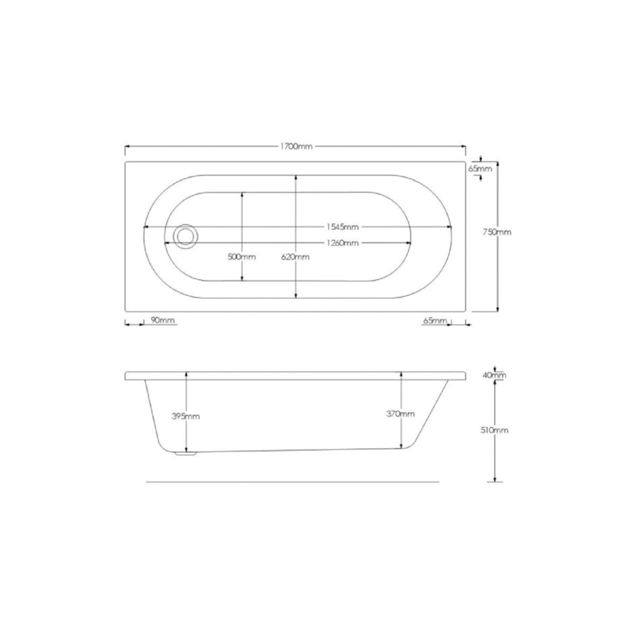 Alton Single Ended Bath with 14 Jet Whirlpool System and 12 Jet Airspa System - 1700 x 750mm
