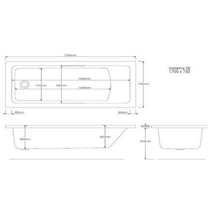 Rutland Single Ended Bath with 6 Jet Whirlpool System - 1700 x 750mm