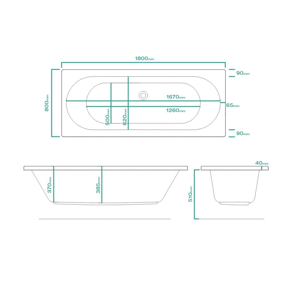 Double Ended Whirlpool Spa Bath with 14 Whirlpool Jets 1800 x 800mm - Burford