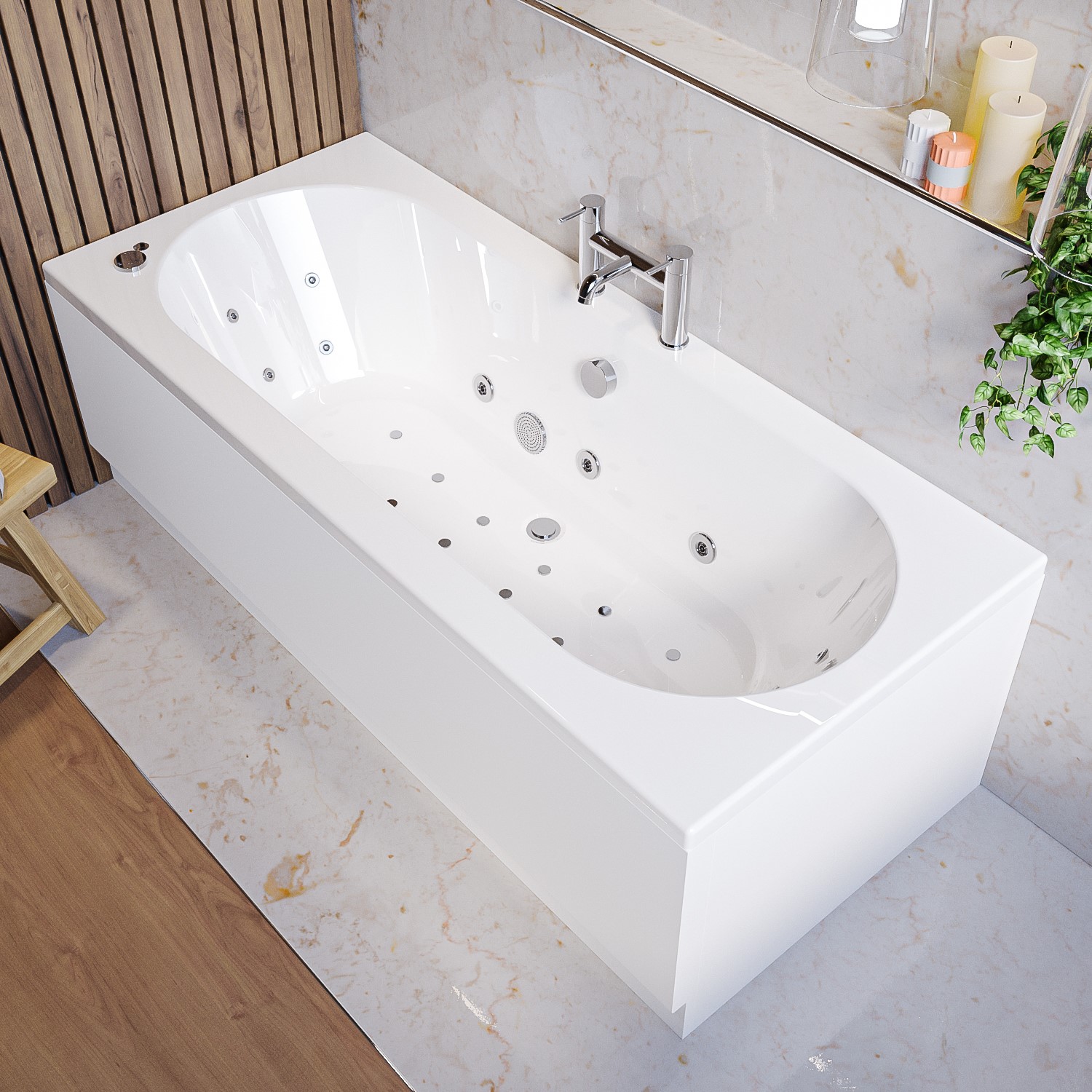 Burford White Double Ended Whirlpool Spa Bath With 14 Whirlpool & 12 Airspa Jets 1700 X 750Mm