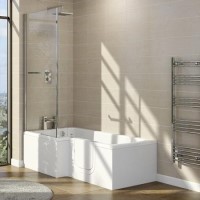 GRADE A1 - L Shape Shower Bath Left Hand with Front Panel & Bath Screen 1700 x 750mm - Yale