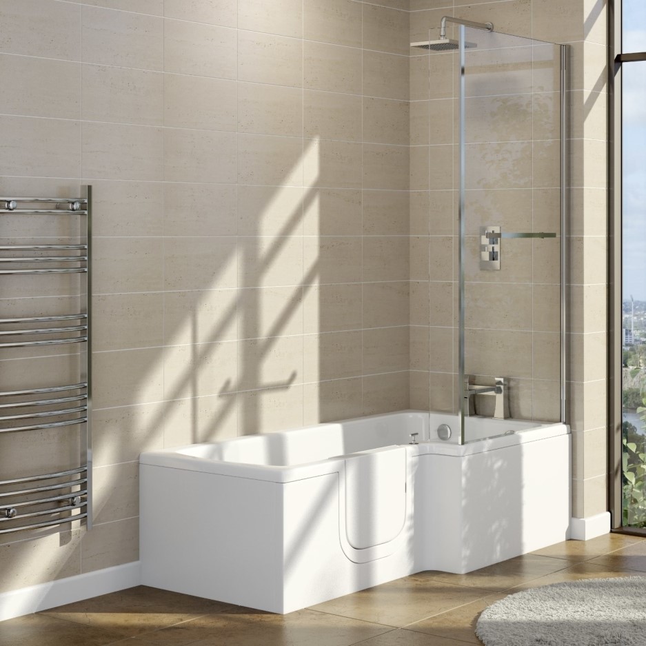 Yale 1700mm Left Hand Easy Access L Shape Walk In Shower Bath with Screen Better Bathrooms