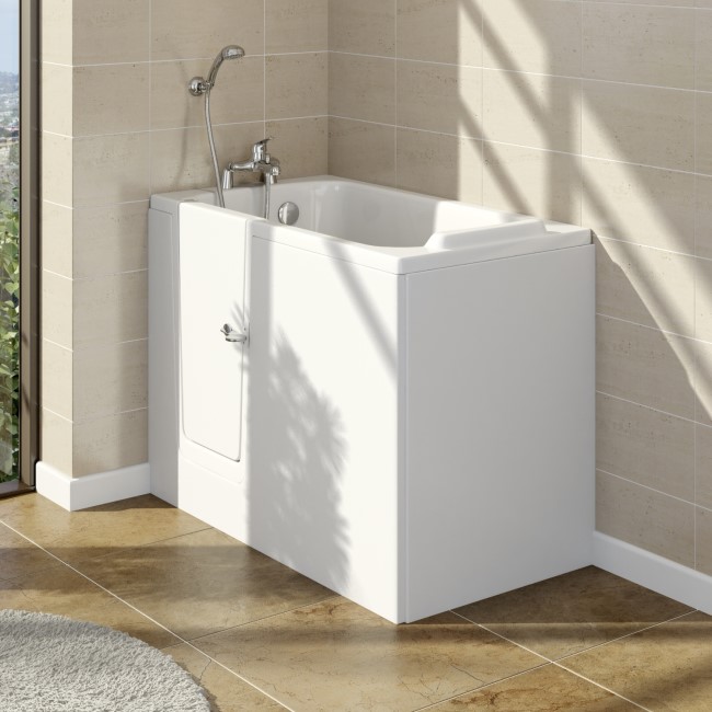 Small Deep Walk In Bath Left Hand with Front Panel & Integrated Seat 1210 x 660mm - Princeton