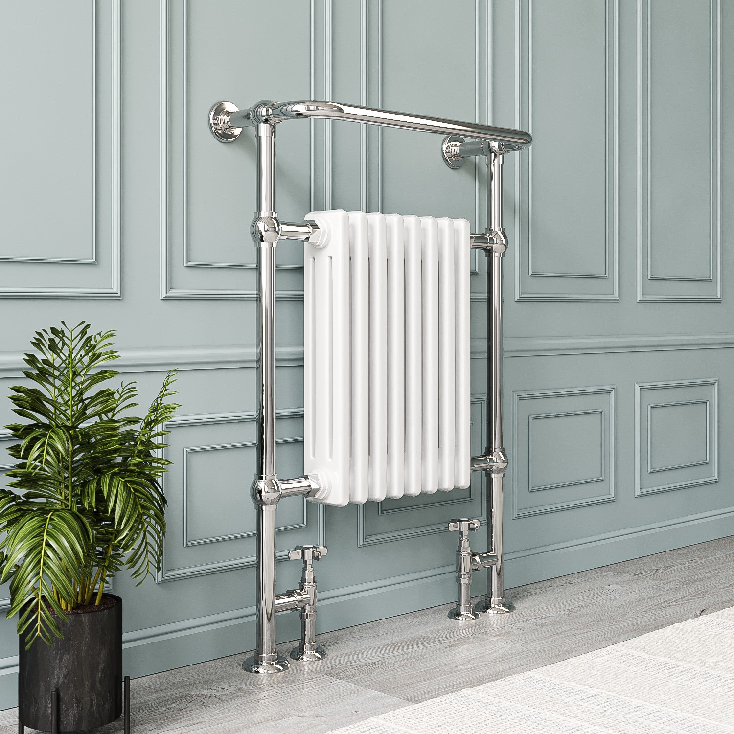 Regent White And Chrome Traditional Column Radiator With Towel Rail 952 X 659Mm