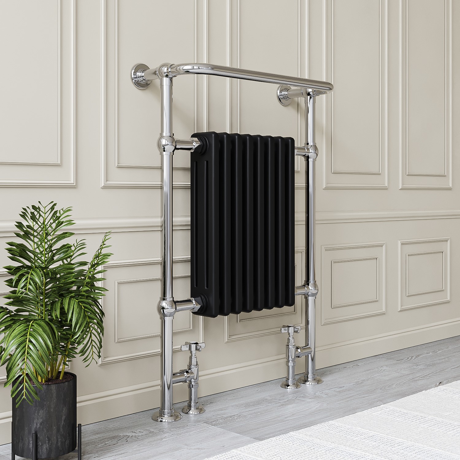 Regent Black And Chrome Traditional Column Radiator With Towel Rail 952 X 659Mm