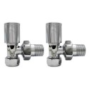 A1/BeBa_26328 ONLY OPENED - Chrome Round Angled Radiator Valves - For Pipework Which Comes From The Wall