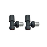 GRADE A2 - Anthracite Round Angled Radiator Valves - For Pipework Which Comes From The Wall