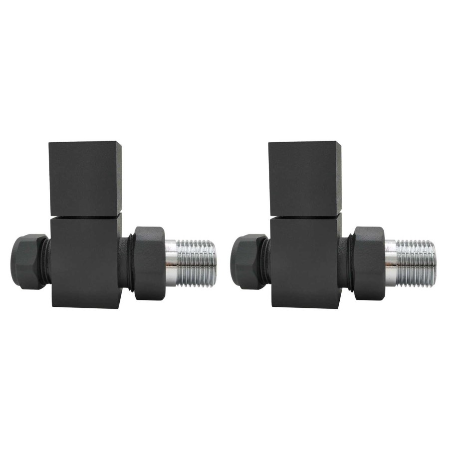 ONLY OPENED - Anthracite Square Straight Radiator Valves - For Pipework Which Comes From The Floor