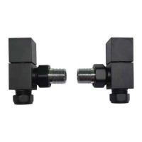 ALMOST PERFECT - Matt Black Square Angled Radiator Valves - For Pipework Which Comes From The Wall ALMOST PERFECT - Matt Black Square Angled Radiator Valves - For Pipework Which Comes From The Wall
