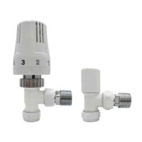 GRADE A1 - White Thermostatic Angled Radiator Valves - For Pipework Which Comes From The Wall GRADE A1 - White Thermostatic Angled Radiator Valves - For Pipework Which Comes From The Wall