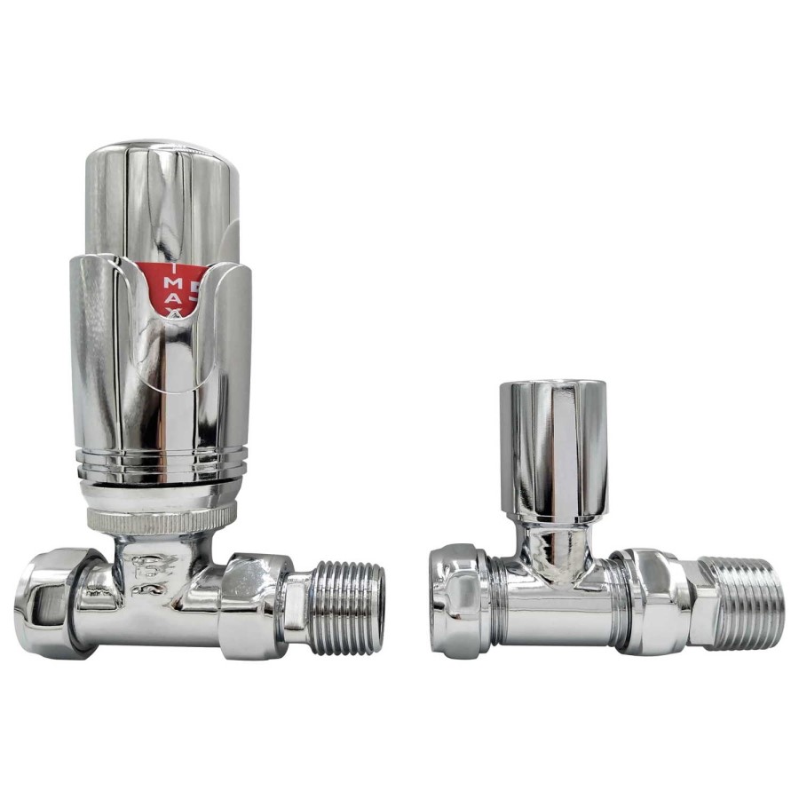 ONLY OPENED - Chrome Thermostatic Straight Radiator Valves