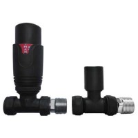 ONLY OPENED - Matt Black Thermostatic Straight Radiator Valves - For Pipework Which Comes From The Floor ONLY OPENED - Matt Black Thermostatic Straight Radiator Valves - For Pipework Which Comes From The Floor