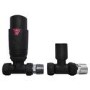 ONLY OPENED - Matt Black Thermostatic Straight Radiator Valves - For Pipework Which Comes From The Floor
