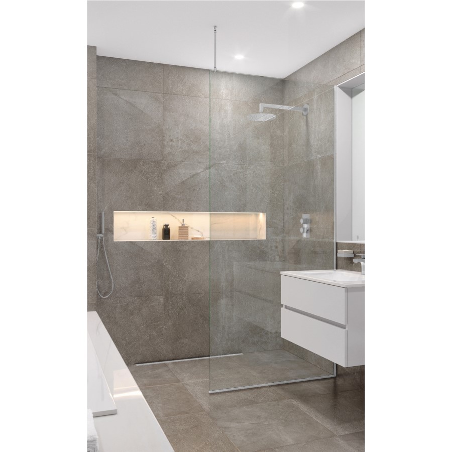 Frameless 700mm Wet Room Shower Screen with Ceiling Support Bar - Live Your Colour