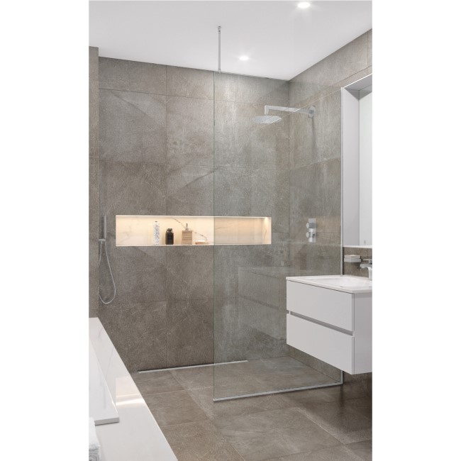 Frameless 745mm Chrome Wet Room Shower Screen with Ceiling Support Bar  - Live Your Colour