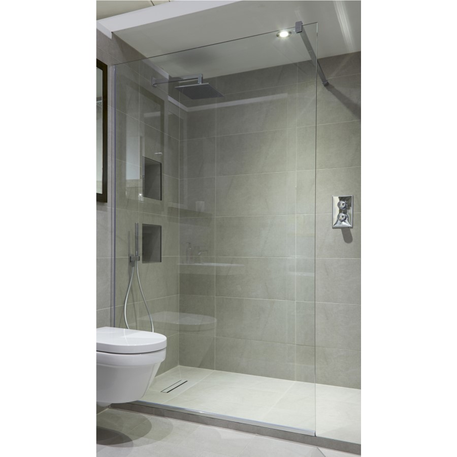 Wetroom Screen with Wall Bar 2000 x 1100mm - 8mm Glass - Chrome