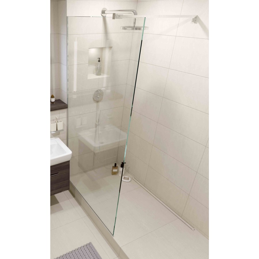 Wetroom Screen with Wall Bar 2000 x 1100mm - 8mm Glass - Chrome