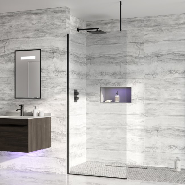 Black 745mm  Wet Room Shower Screen with Ceiling Support Bar  - Live Your Colour