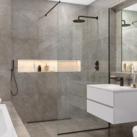 GRADE A1 - Black 700mm Wet Room Shower Screen with Wall Support Bar - Live Your Colour