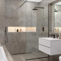 Wetroom Screen with Wall Bar 2000 x 1200mm - 8mm Glass - Black Wetroom Screen with Wall Bar 2000 x 1200mm - 8mm Glass - Black