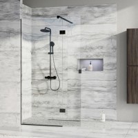 Wetroom Screen and Pivot Return Panel  900 x 350mm - 8mm Glass - Black