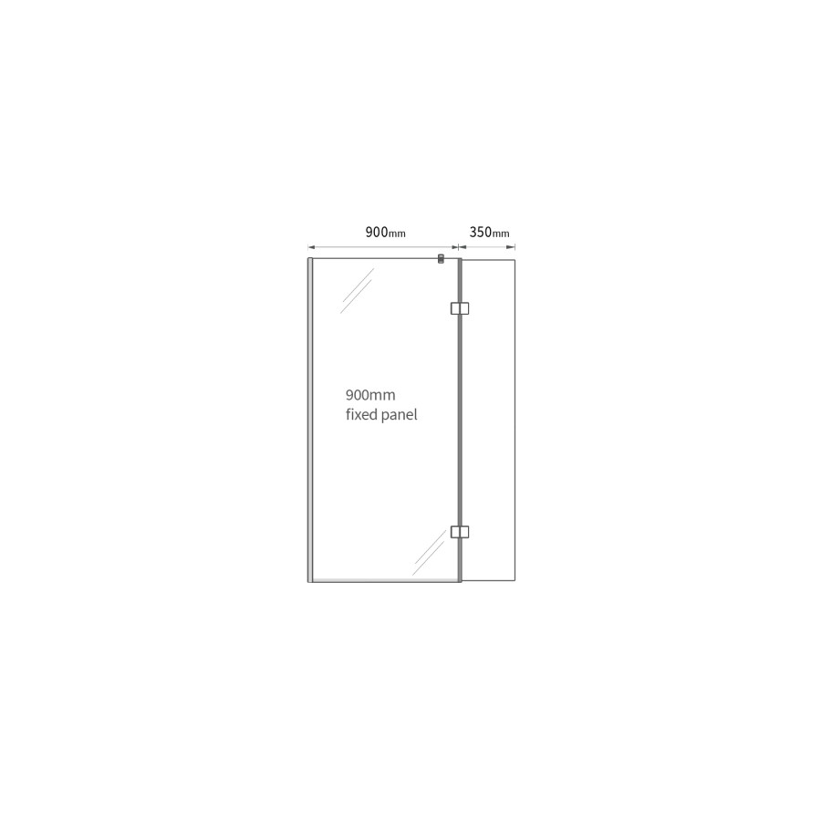 Wetroom Screen and Pivot Return Panel  900 x 350mm - 8mm Glass - Black