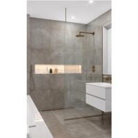 GRADE A1 - 2000 x 800 Bronze Wet Room Screen with Ceiling Bar - Live Your Colour