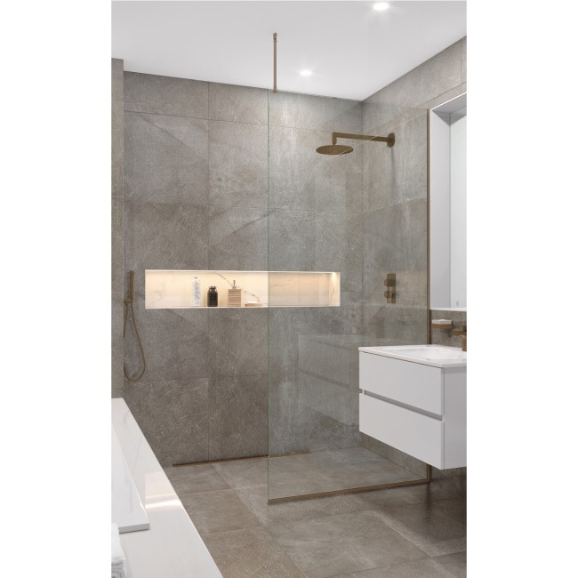 GRADE A1 - 2000 x 800 Bronze Wet Room Screen with Ceiling Bar - Live Your Colour