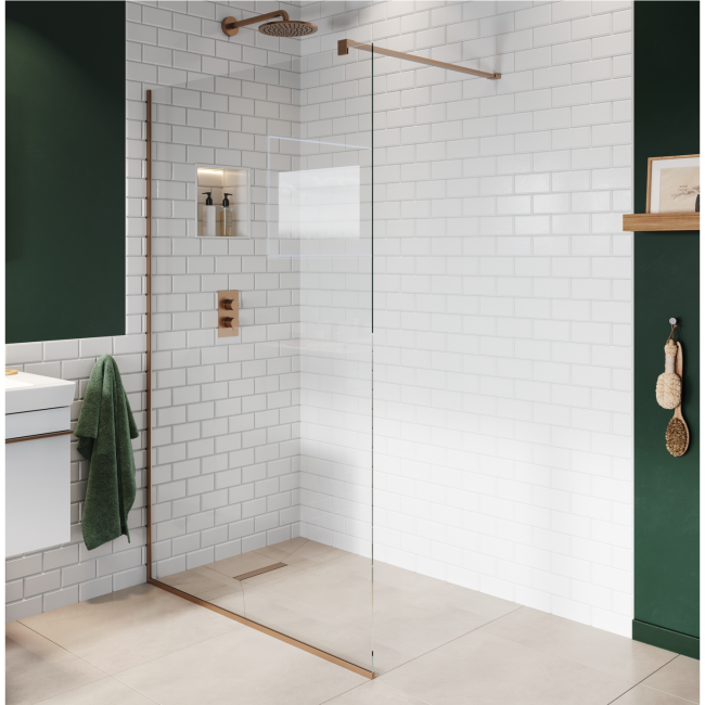 1100mm Bronze Frameless Wet Room Shower Screen with Wall Support Bar - Live Your Colour