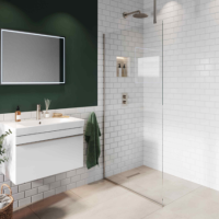 800mm Nickel Frameless Wet Room Shower Screen with Ceiling Support Bar - Live Your Colour 800mm Nickel Frameless Wet Room Shower Screen with Ceiling Support Bar - Live Your Colour