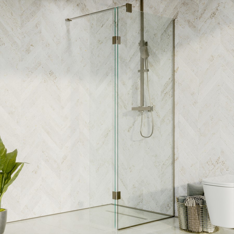700mm Nickel Shower Screen for Wet Room & Walk In Shower with 350mm Hinged Flipper Panel - Live Your Colour