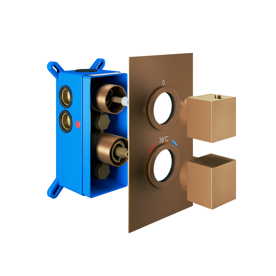 Brushed Bronze Single Outlet Square Thermostatic Shower Valve