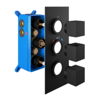 Black Triple Outlet Square Thermostatic Shower Valve
