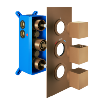 Brushed Bronze Triple Outlet Square Thermostatic Shower Valve Brushed Bronze Triple Outlet Square Thermostatic Shower Valve