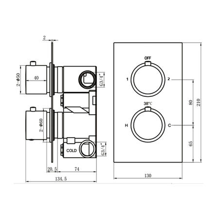 Brushed Bronze Twin Outlet Round Thermostatic Shower Valve