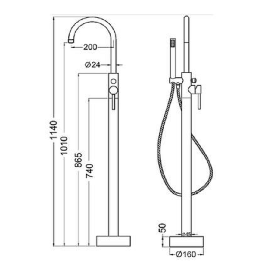 Kuro Brushed Nickel Freestanding Bath Shower Mixer Tap