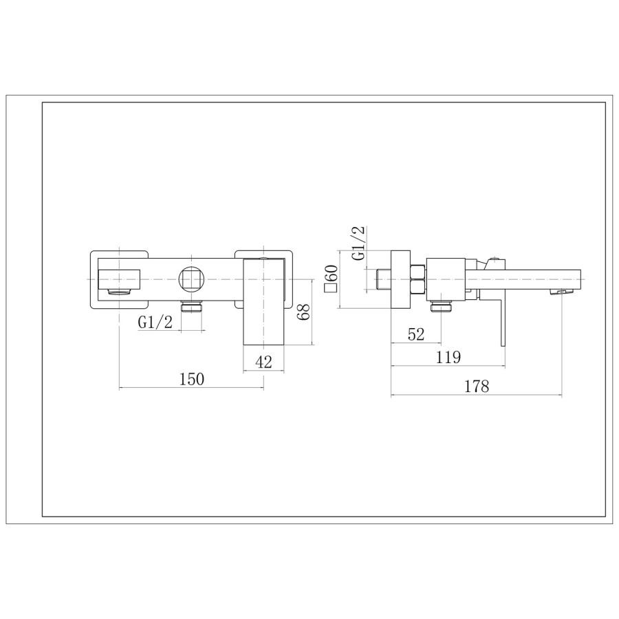 Chrome Wall Mounted Bath Shower Mixer Tap - Cube