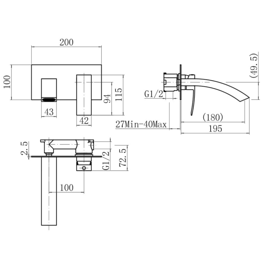 GRADE A1 - Wave Wall Mounted Basin Mixer