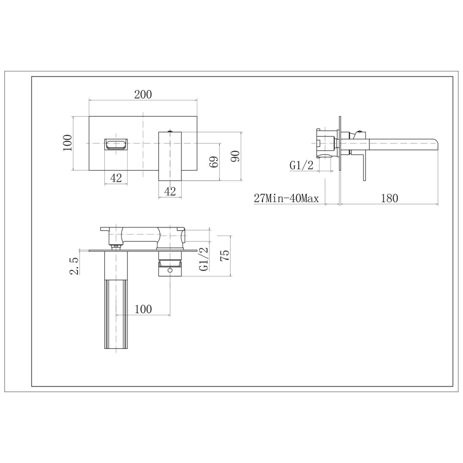 Wall Mounted Chrome Basin Mixer Tap - Quadra